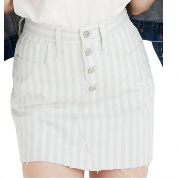 Madewell Pompano Stripe Stretch A-line Button Front Mini Skirt - Picture 1 of 8